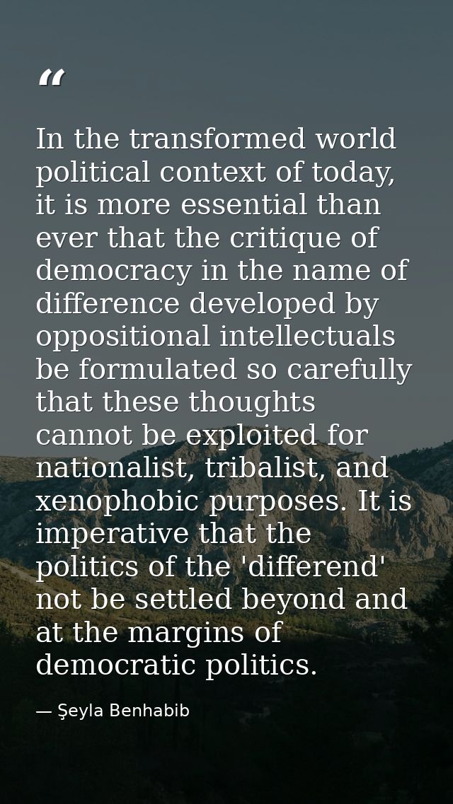 In the transformed world political context of today, it is more essential than ever that the critique of democracy in th — Şeyla Benhabib