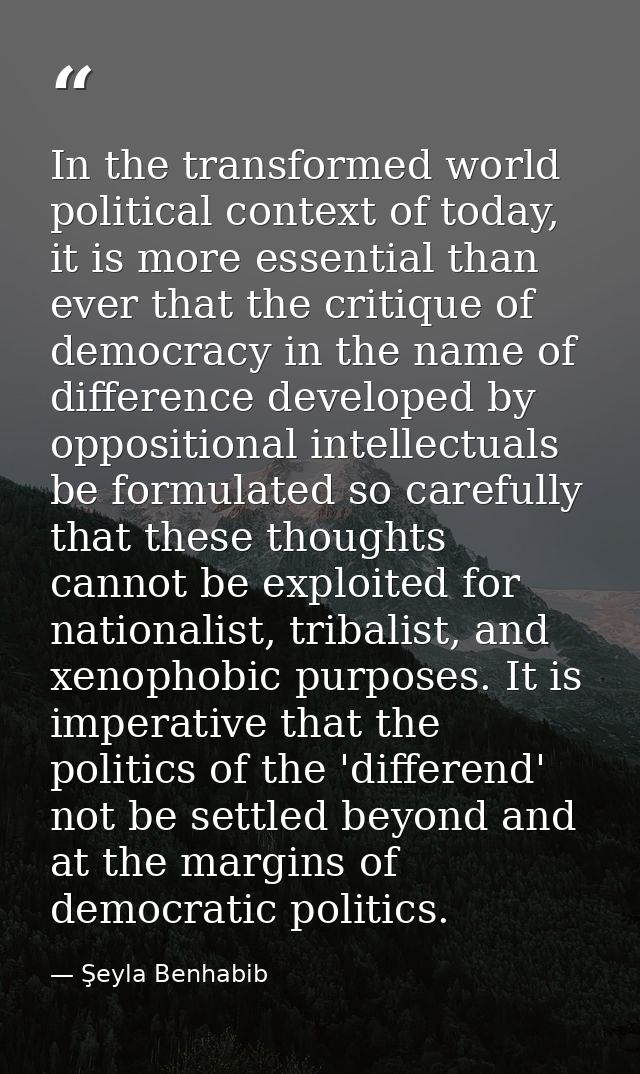 In the transformed world political context of today, it is more essential than ever that the critique of democracy in th — Şeyla Benhabib