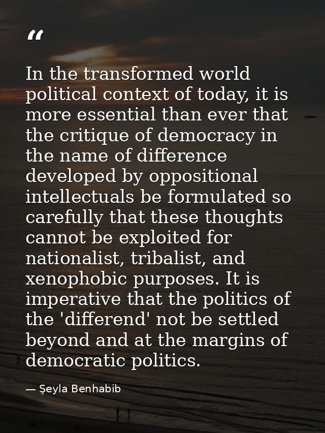 In the transformed world political context of today, it is more essential than ever that the critique of democracy in th — Şeyla Benhabib