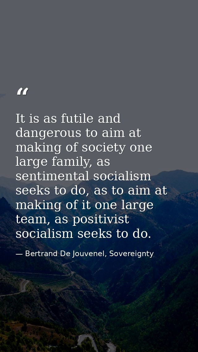 It is as futile and dangerous to aim at making of society one large family, as sentimental socialism seeks to do, as to  — Bertrand De Jouvenel, Sovereignty