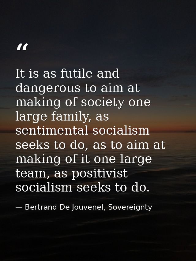 It is as futile and dangerous to aim at making of society one large family, as sentimental socialism seeks to do, as to  — Bertrand De Jouvenel, Sovereignty