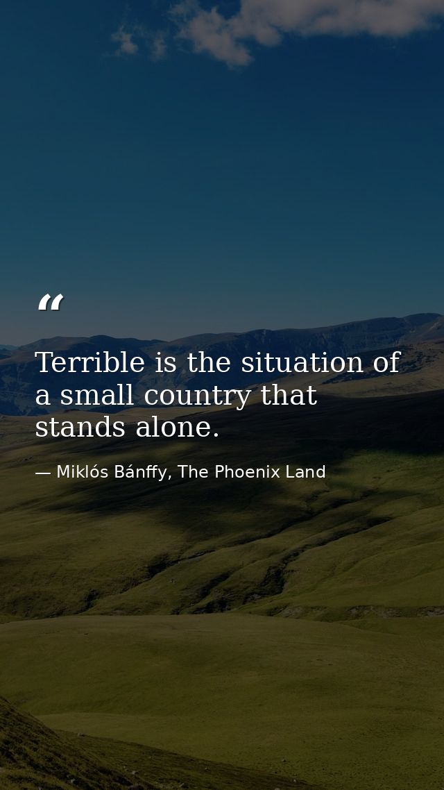 Terrible is the situation of a small country that stands alone. — Miklós Bánffy, The Phoenix Land