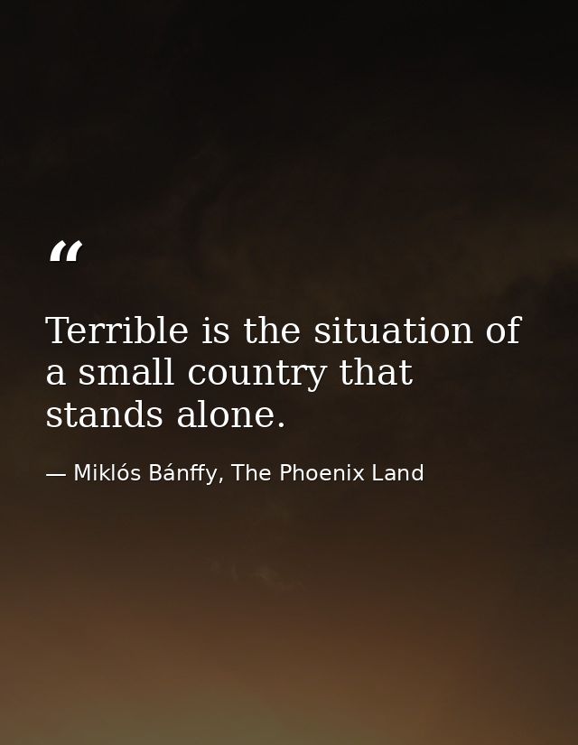 Terrible is the situation of a small country that stands alone. — Miklós Bánffy, The Phoenix Land