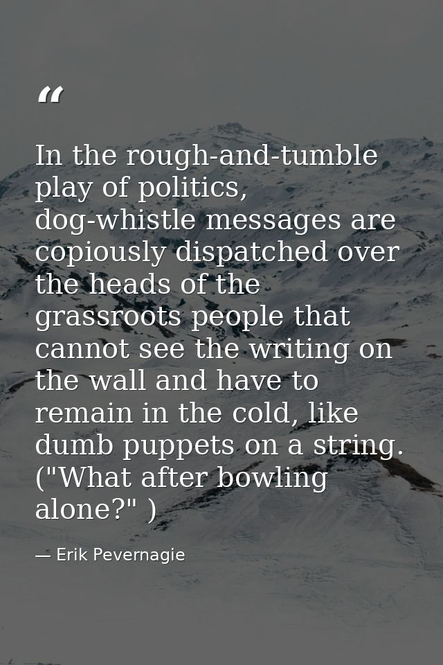 In the rough-and-tumble play of politics, dog-whistle messages are copiously dispatched over the heads of the grassroots — Erik Pevernagie
