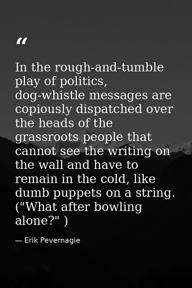 In the rough-and-tumble play of politics, dog-whistle messages are copiously dispatched over the heads of the grassroots — Erik Pevernagie