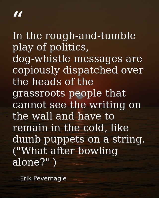 In the rough-and-tumble play of politics, dog-whistle messages are copiously dispatched over the heads of the grassroots — Erik Pevernagie
