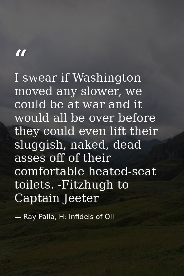 I swear if Washington moved any slower, we could be at war and it would all be over before they could even lift their sl — Ray Palla, H: Infidels of Oil