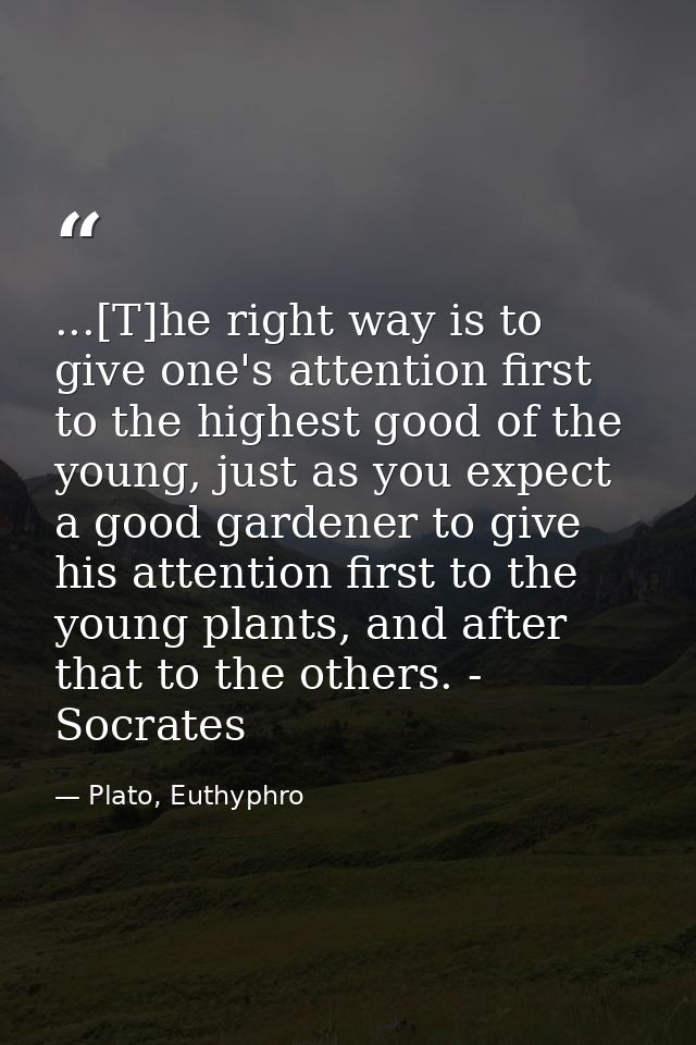...[T]he right way is to give one's attention first to the highest good of the young, just as you expect a good gardener — Plato, Euthyphro