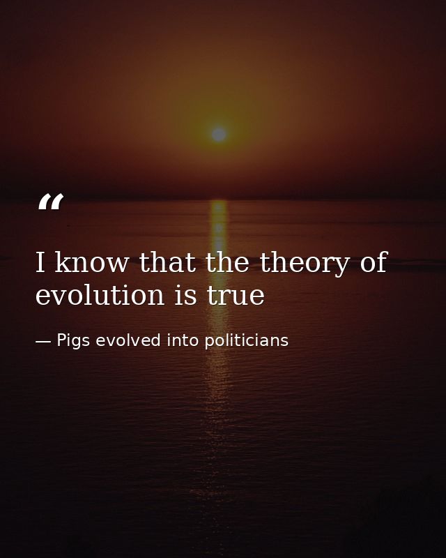 I know that the theory of evolution is true — Pigs evolved into politicians