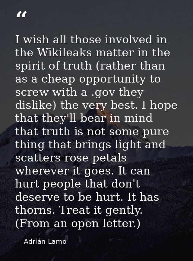 I wish all those involved in the Wikileaks matter in the spirit of truth (rather than as a cheap opportunity to screw wi — Adrián Lamo