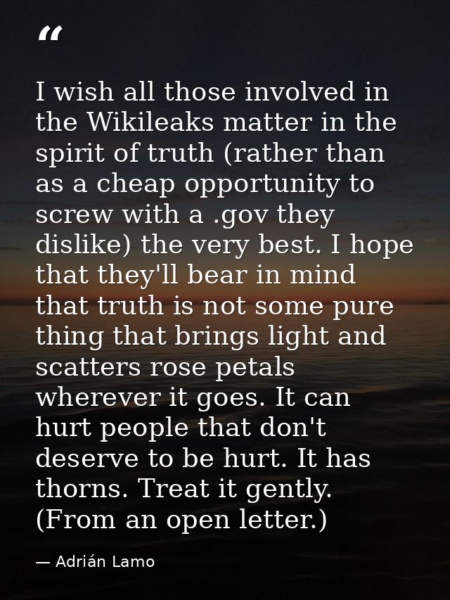 I wish all those involved in the Wikileaks matter in the spirit of truth (rather than as a cheap opportunity to screw wi — Adrián Lamo