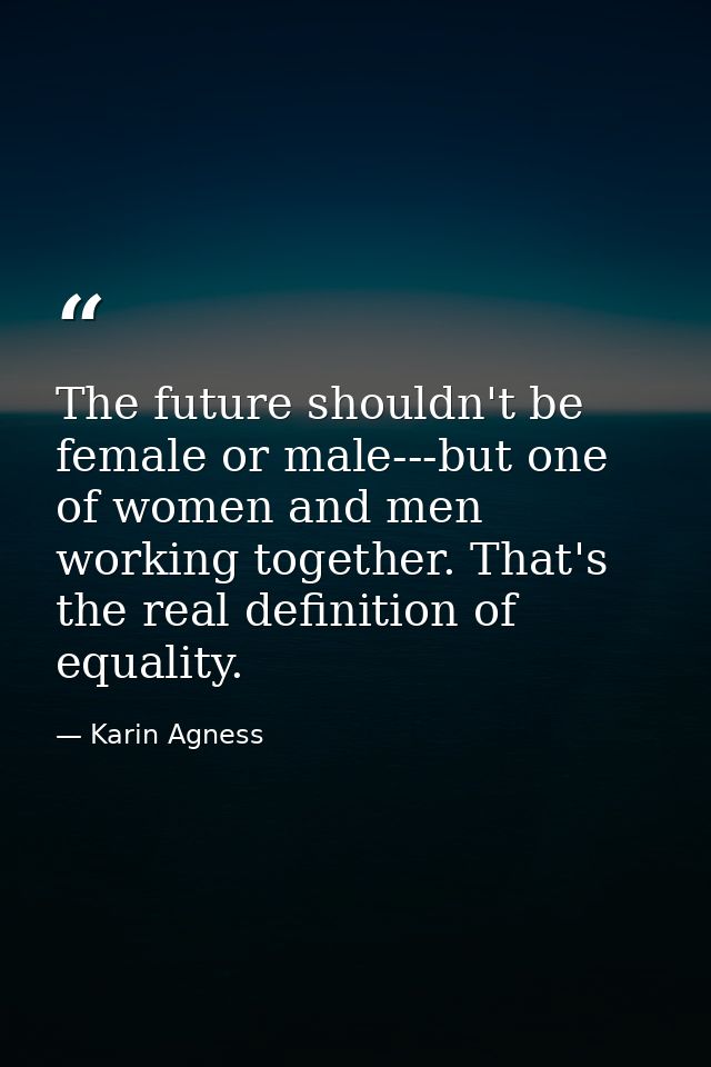 The future shouldn't be female or male---but one of women and men working together. That's the real definition of equali — Karin Agness