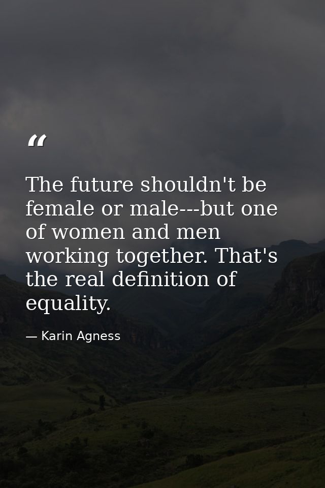 The future shouldn't be female or male---but one of women and men working together. That's the real definition of equali — Karin Agness