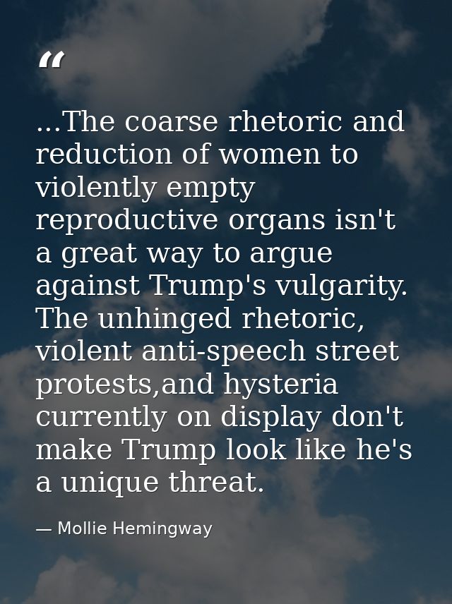 ...The coarse rhetoric and reduction of women to violently empty reproductive organs isn't a great way to argue against  — Mollie Hemingway