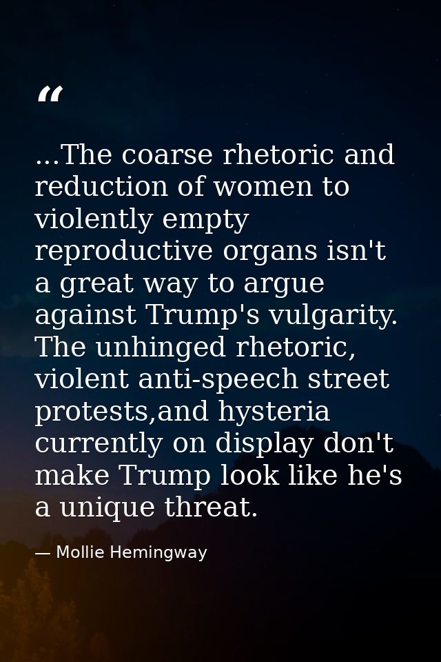 ...The coarse rhetoric and reduction of women to violently empty reproductive organs isn't a great way to argue against  — Mollie Hemingway