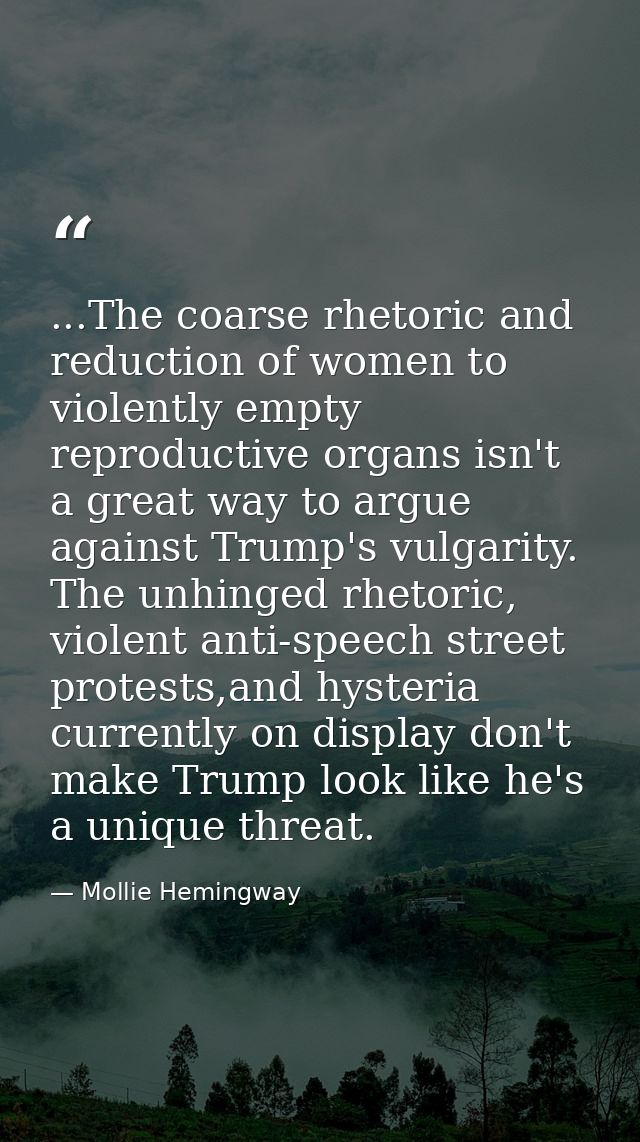 ...The coarse rhetoric and reduction of women to violently empty reproductive organs isn't a great way to argue against  — Mollie Hemingway