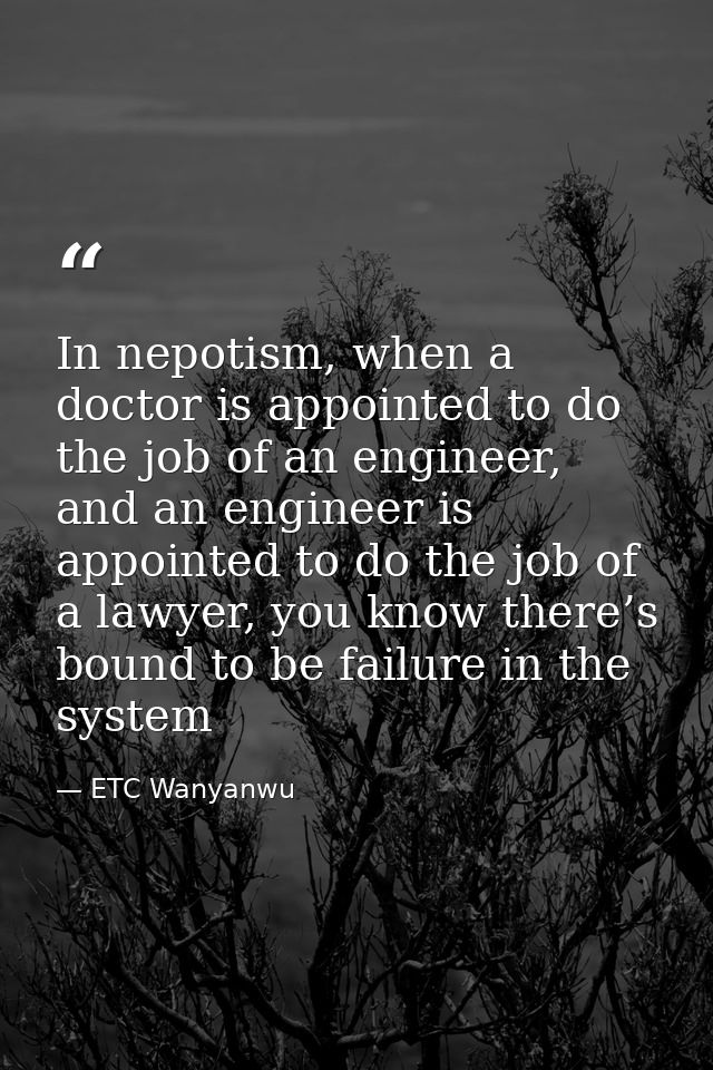 In nepotism, when a doctor is appointed to do the job of an engineer, and an engineer is appointed to do the job of a la — ETC Wanyanwu