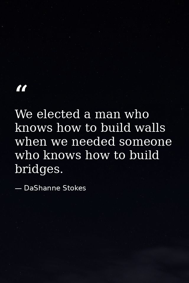 We elected a man who knows how to build walls when we needed someone who knows how to build bridges. — DaShanne Stokes
