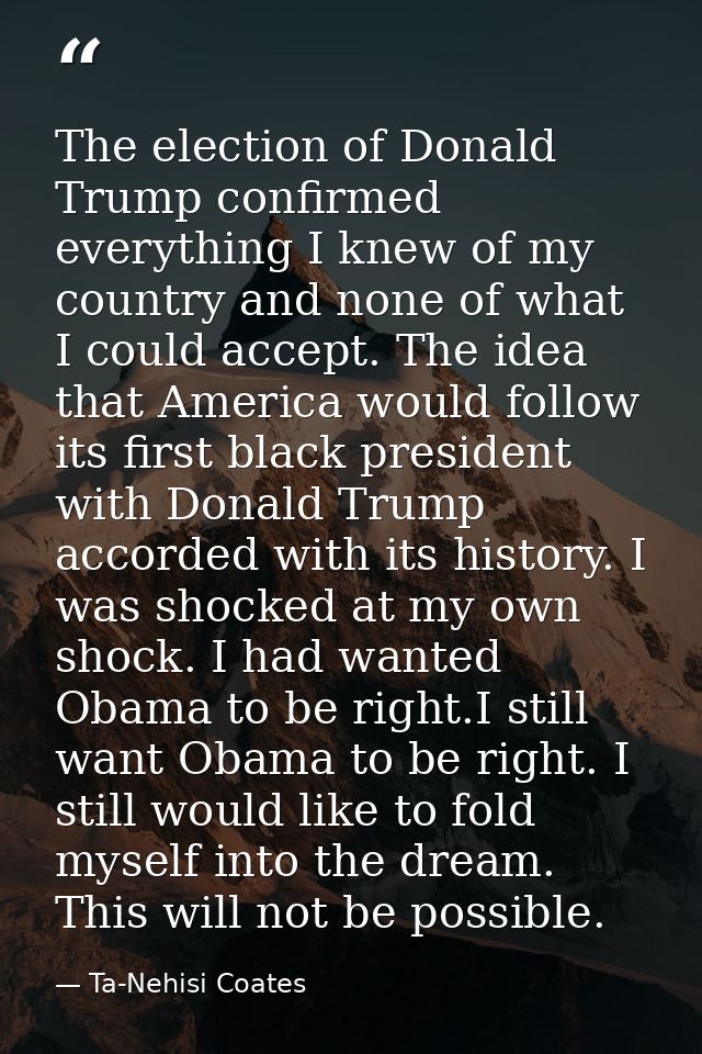 The election of Donald Trump confirmed everything I knew of my country and none of what I could accept. The idea that Am — Ta-Nehisi Coates