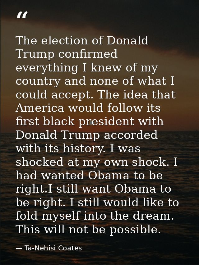 The election of Donald Trump confirmed everything I knew of my country and none of what I could accept. The idea that Am — Ta-Nehisi Coates
