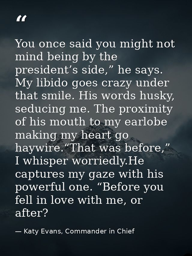You once said you might not mind being by the president’s side,” he says. My libido goes crazy under that smile. His wor — Katy Evans, Commander in Chief