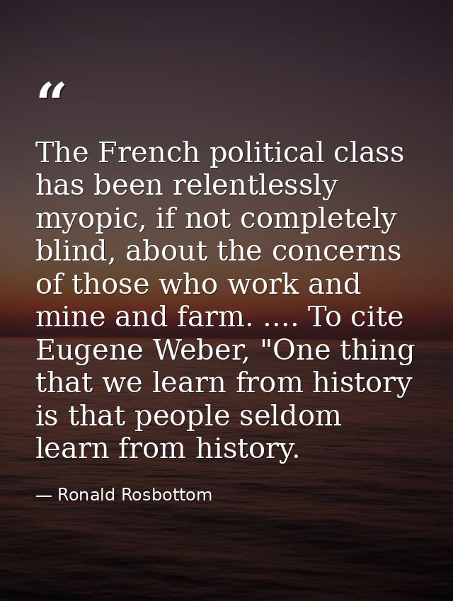The French political class has been relentlessly myopic, if not completely blind, about the concerns of those who work a — Ronald Rosbottom