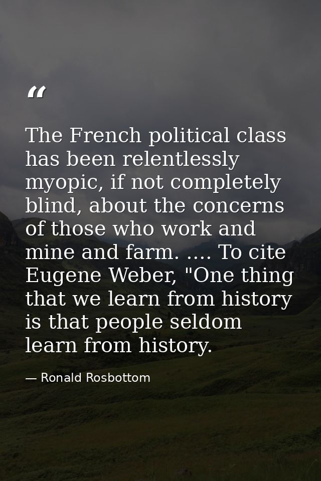 The French political class has been relentlessly myopic, if not completely blind, about the concerns of those who work a — Ronald Rosbottom