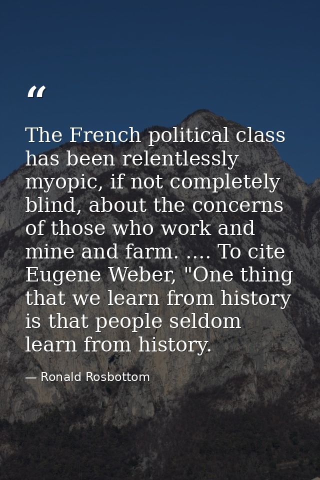 The French political class has been relentlessly myopic, if not completely blind, about the concerns of those who work a — Ronald Rosbottom