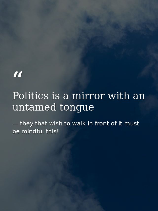 Politics is a mirror with an untamed tongue — they that wish to walk in front of it must be mindful this!