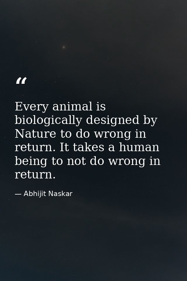 Every animal is biologically designed by Nature to do wrong in return. It takes a human being to not do wrong in return. — Abhijit Naskar