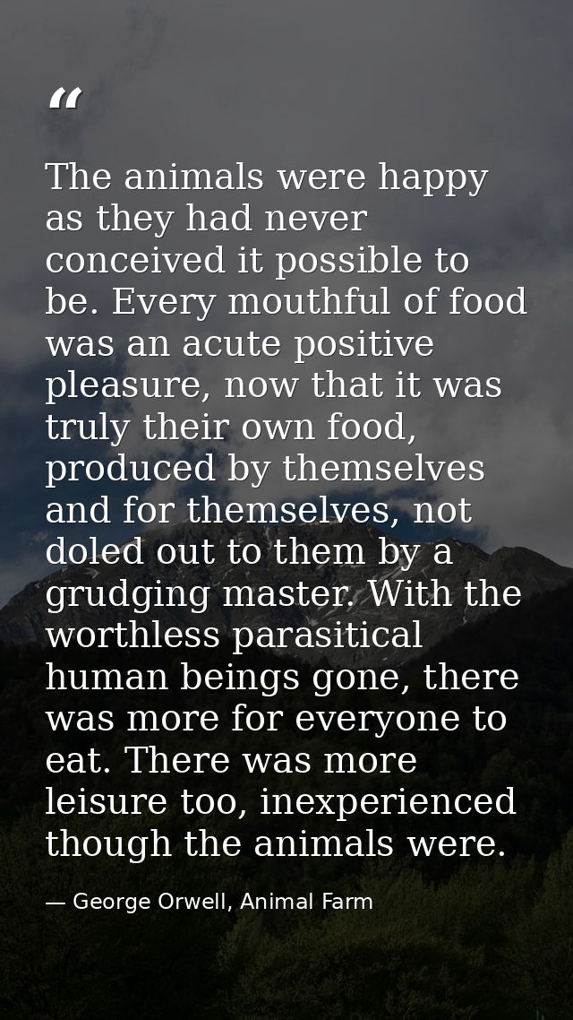 The animals were happy as they had never conceived it possible to be. Every mouthful of food was an acute positive pleas — George Orwell, Animal Farm