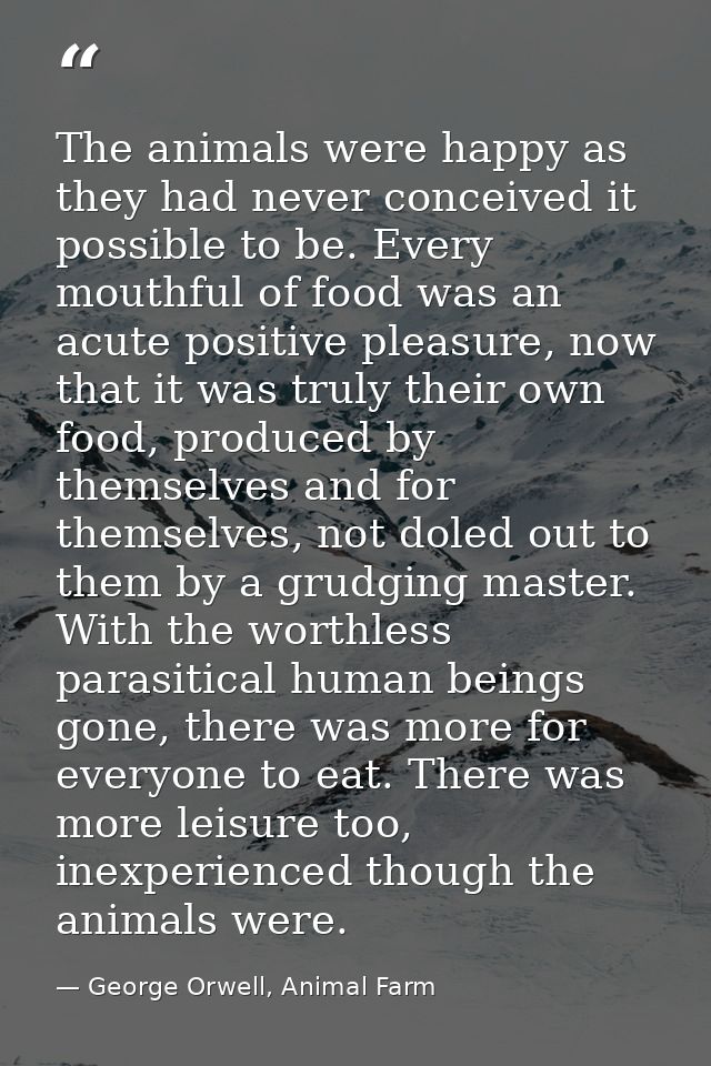 The animals were happy as they had never conceived it possible to be. Every mouthful of food was an acute positive pleas — George Orwell, Animal Farm
