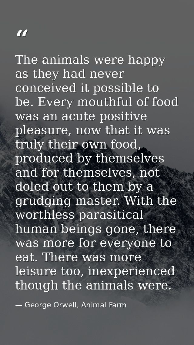 The animals were happy as they had never conceived it possible to be. Every mouthful of food was an acute positive pleas — George Orwell, Animal Farm