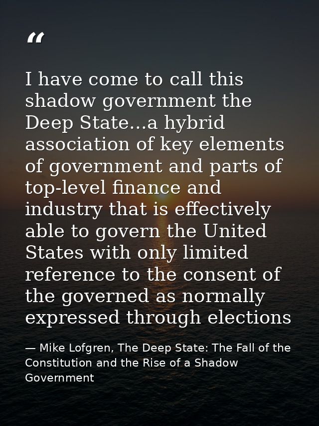 I have come to call this shadow government the Deep State...a hybrid association of key elements of government and parts — Mike Lofgren, The Deep State: The Fall of the Constitution and the Rise of a Shadow Government