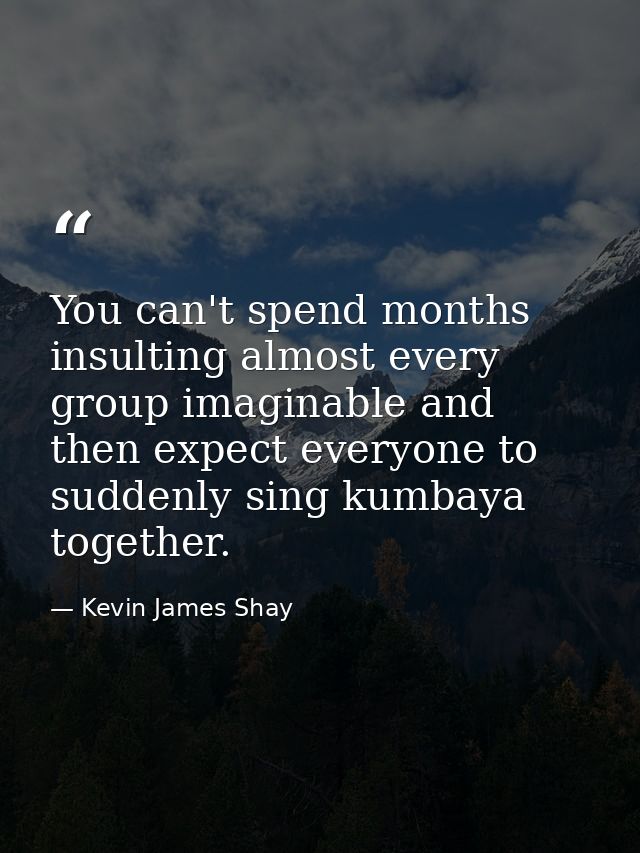 You can't spend months insulting almost every group imaginable and then expect everyone to suddenly sing kumbaya togethe — Kevin James Shay