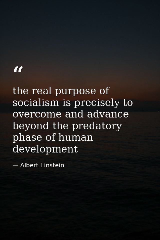 the real purpose of socialism is precisely to overcome and advance beyond the predatory phase of human development — Albert Einstein