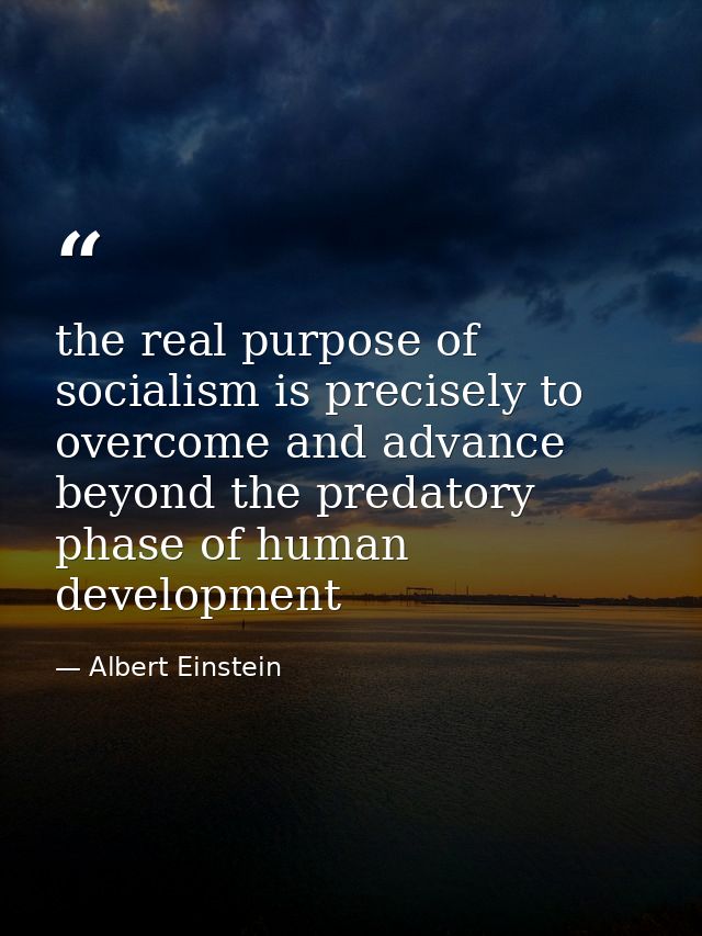 the real purpose of socialism is precisely to overcome and advance beyond the predatory phase of human development — Albert Einstein