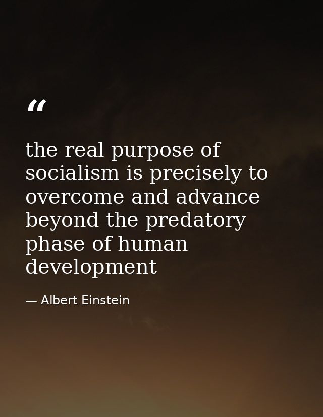 the real purpose of socialism is precisely to overcome and advance beyond the predatory phase of human development — Albert Einstein