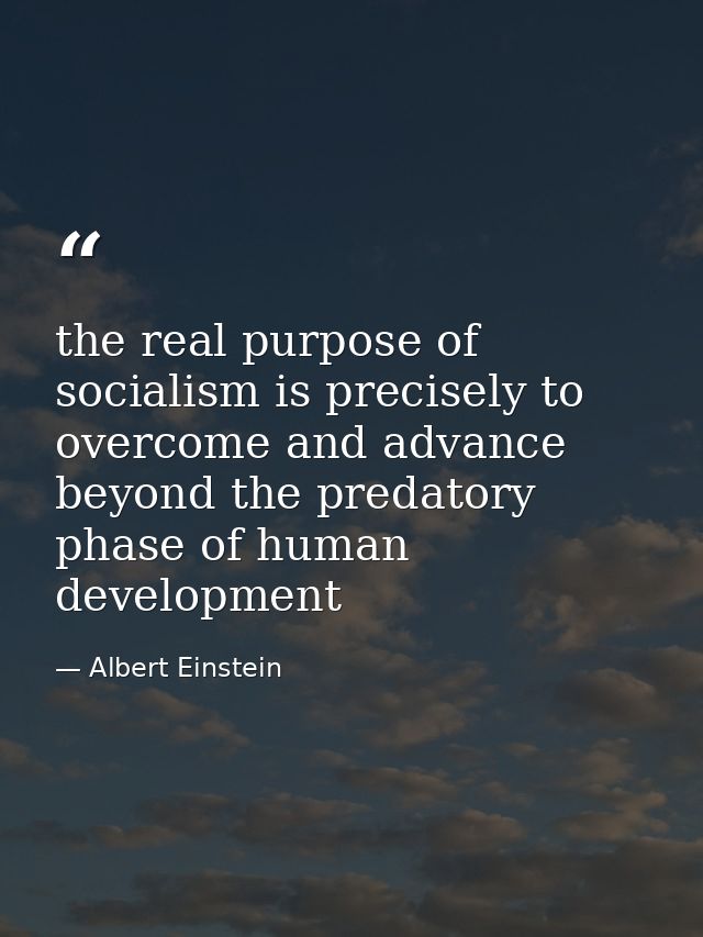 the real purpose of socialism is precisely to overcome and advance beyond the predatory phase of human development — Albert Einstein