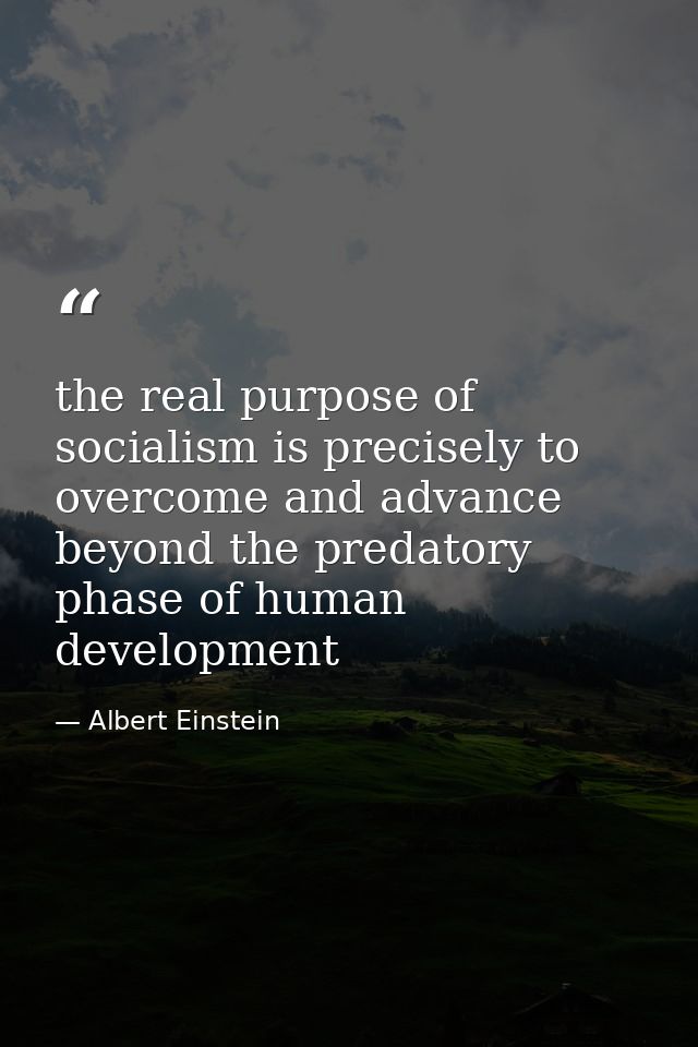 the real purpose of socialism is precisely to overcome and advance beyond the predatory phase of human development — Albert Einstein