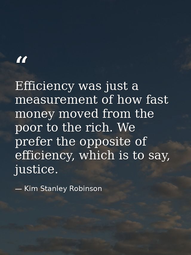 Efficiency was just a measurement of how fast money moved from the poor to the rich. We prefer the opposite of efficienc — Kim Stanley Robinson