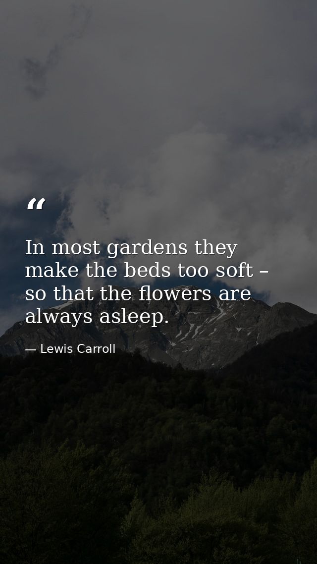 In most gardens they make the beds too soft – so that the flowers are always asleep. — Lewis Carroll
