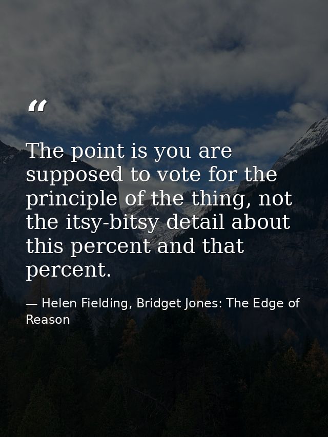The point is you are supposed to vote for the principle of the thing, not the itsy-bitsy detail about this percent and t — Helen Fielding, Bridget Jones: The Edge of Reason