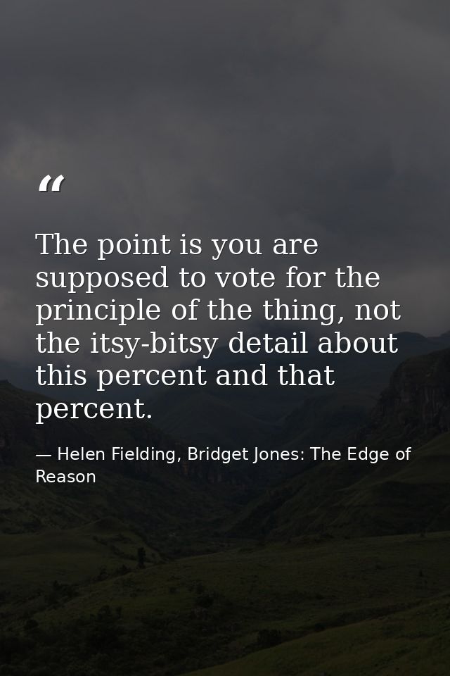 The point is you are supposed to vote for the principle of the thing, not the itsy-bitsy detail about this percent and t — Helen Fielding, Bridget Jones: The Edge of Reason