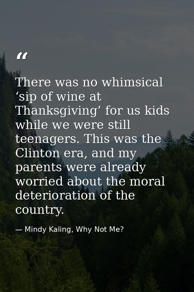 There was no whimsical ‘sip of wine at Thanksgiving’ for us kids while we were still teenagers. This was the Clinton era — Mindy Kaling, Why Not Me?