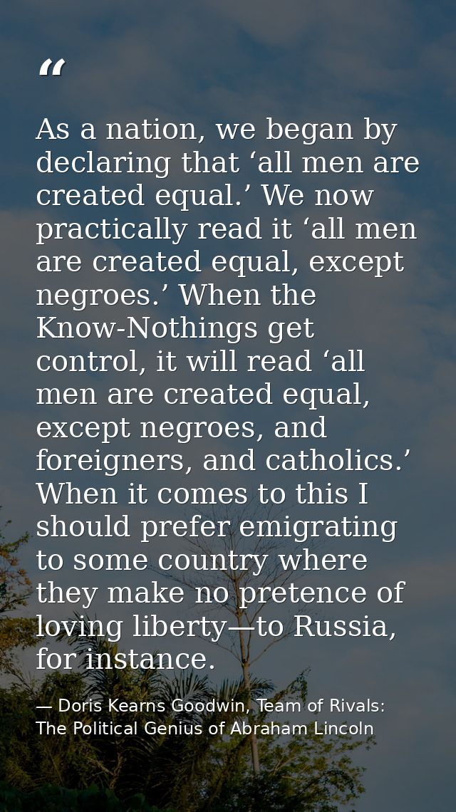 As a nation, we began by declaring that ‘all men are created equal.’ We now practically read it ‘all men are created equ — Doris Kearns Goodwin, Team of Rivals: The Political Genius of Abraham Lincoln