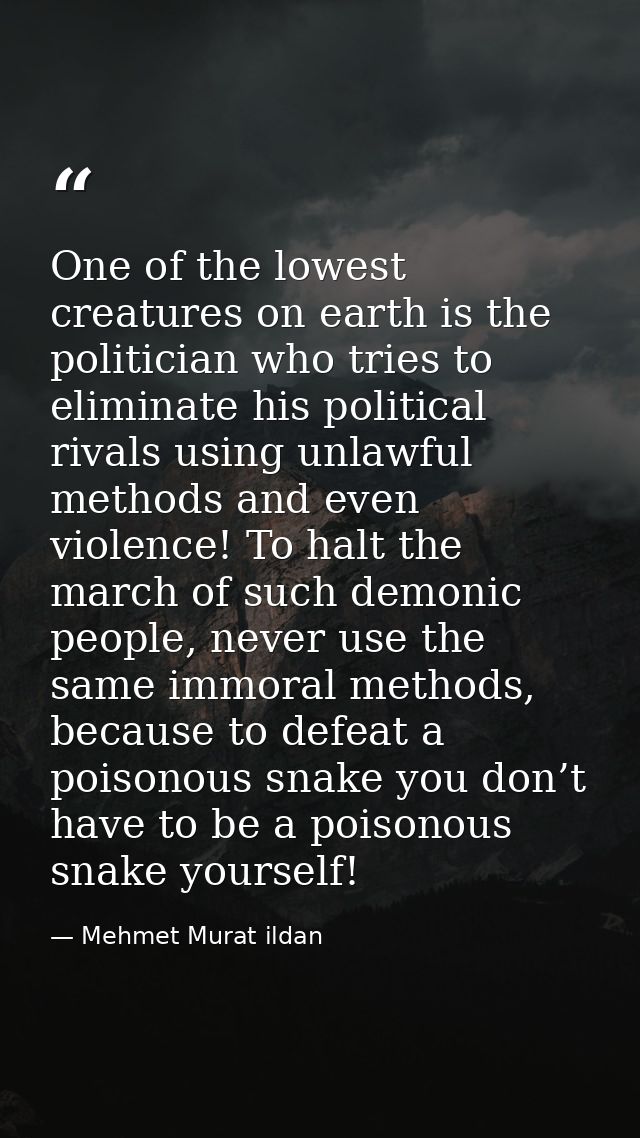 One of the lowest creatures on earth is the politician who tries to eliminate his political rivals using unlawful method — Mehmet Murat ildan