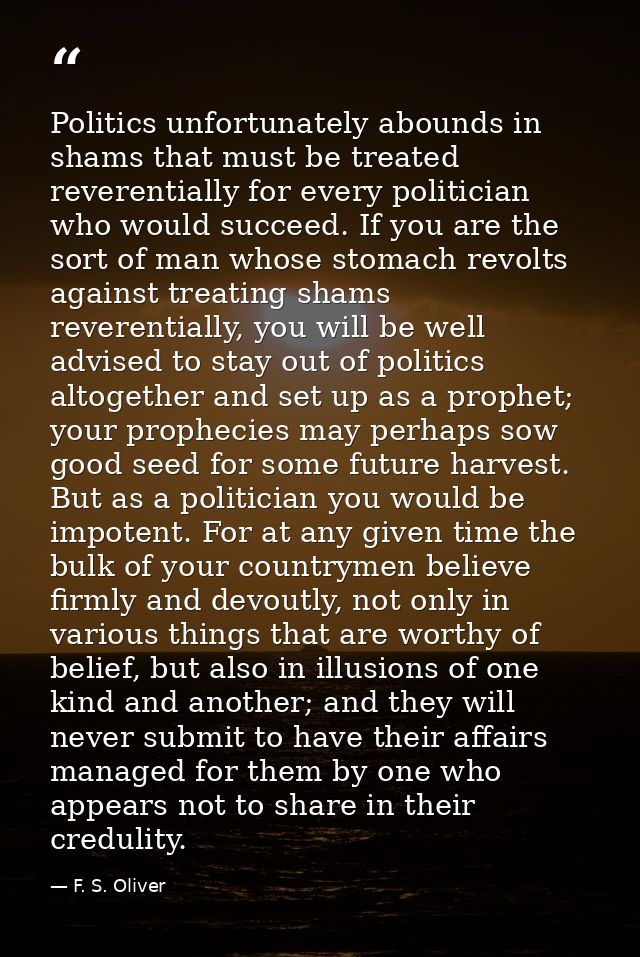 Politics unfortunately abounds in shams that must be treated reverentially for every politician who would succeed. If yo — F. S. Oliver