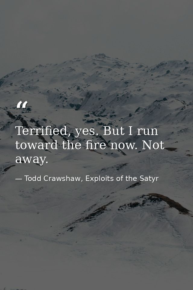 Terrified, yes. But I run toward the fire now. Not away. — Todd Crawshaw, Exploits of the Satyr
