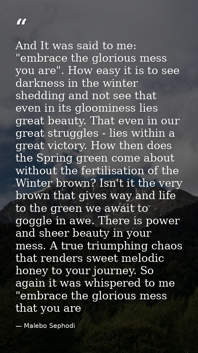And It was said to me: "embrace the glorious mess you are". How easy it is to see darkness in the winter shedding and no — Malebo Sephodi